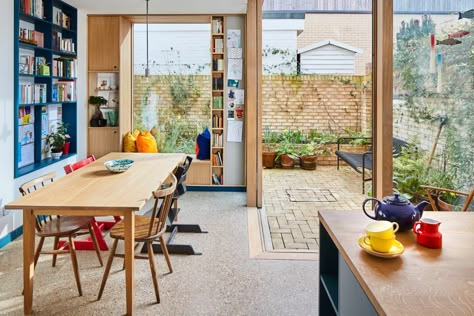 Dark Basement, Architecture Renovation, Slate Hearth, Victorian Terrace House, Basement Kitchen, L Shaped Kitchen, London House, Victorian Terrace, Patio Interior