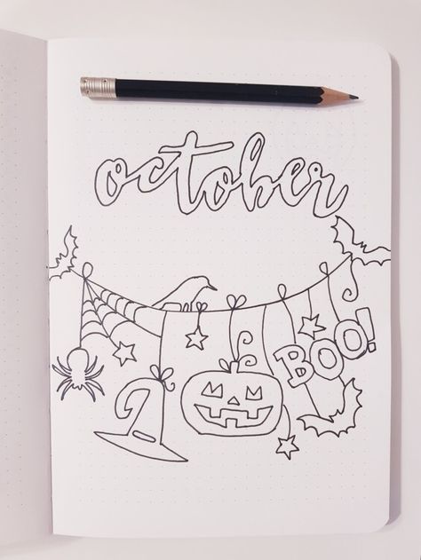 October Month Journal, October Journal Cover Ideas, October Reading Journal, October Journal Spread, October Handwriting, October Heading, Bujo October Cover, October Cover Page Bullet Journal, October Bullet Journal Calendar