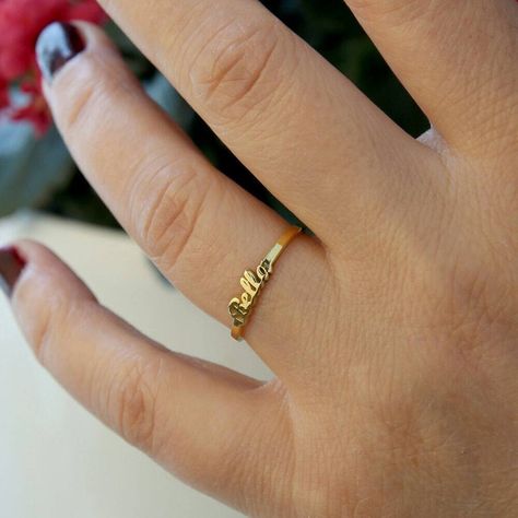 Dainty Name Ring-Personalized Ring-Gold Ring-Gold Name | Etsy Wedding Ring With Name, Stackable Name Rings, Moissanite Engagement Ring White Gold, Vintage Gold Engagement Rings, Name Ring, Cary Nc, Name Rings, Ruby Engagement Ring, Personalized Bridesmaid Gifts