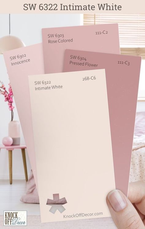 Rose Pink Sherwin Williams, Pink Paint Swatches Aesthetic, Pressed Flower Paint Color, Sw Pink Paint Colors, Sherwin Williams Cosmetic Blush, Romance Sherwin Williams Paint, Sw Apple Blossom Paint, Intimate White Coordinating Colors, Sw Pressed Flower