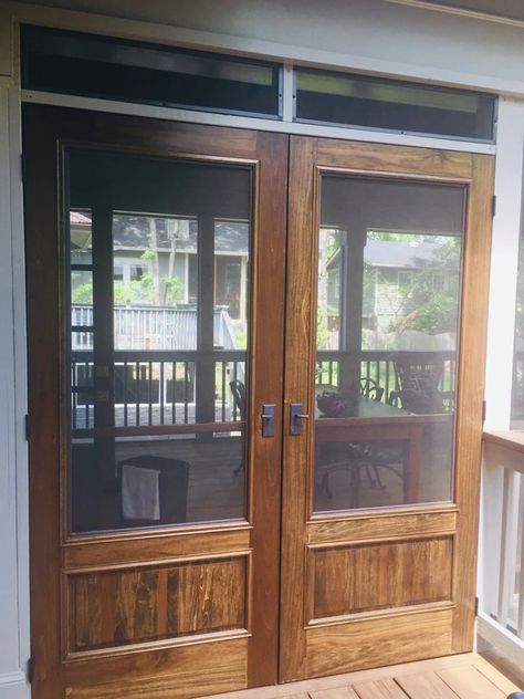 French Door Screen, Screened Porch Doors, Double Screen Doors, Double Storm Doors, Custom Screen Doors, French Doors With Screens, Glass Storm Doors, Wood Screen Door, Wooden Screen Door