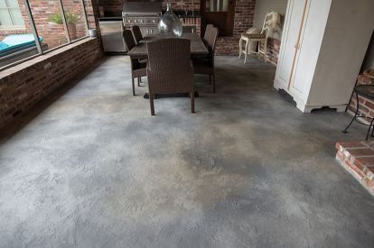 staining concrete and patio tour, concrete masonry, flooring, painting, patio Stained Concrete Patio Outdoor, Acid Stained Concrete Patio, Outdoor Concrete Stain, Sponge Painting Walls, Staining Concrete, Concrete Stain Patio, Patio Oasis, Acid Stained Concrete, Cement Patio