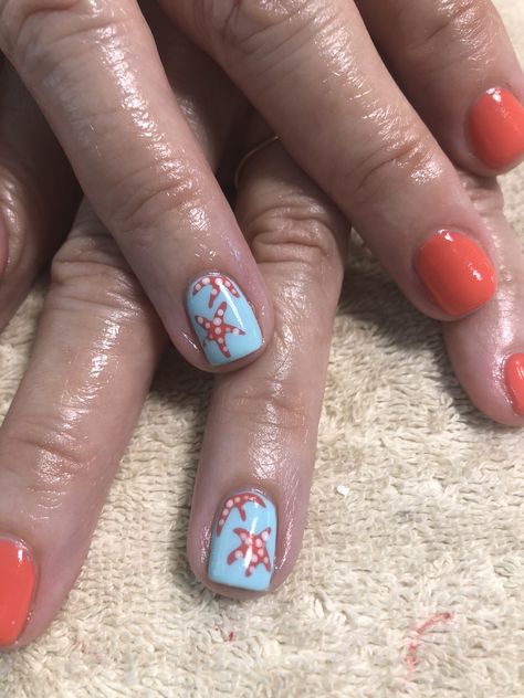 Draw Starfish, Star Fish Nails, Vacation Nails Short, Fun Vacation Nails, Nail Art Beach, Nails Step By Step, Beach Toe Nails, Vacation Nails Beach, Fish Nails