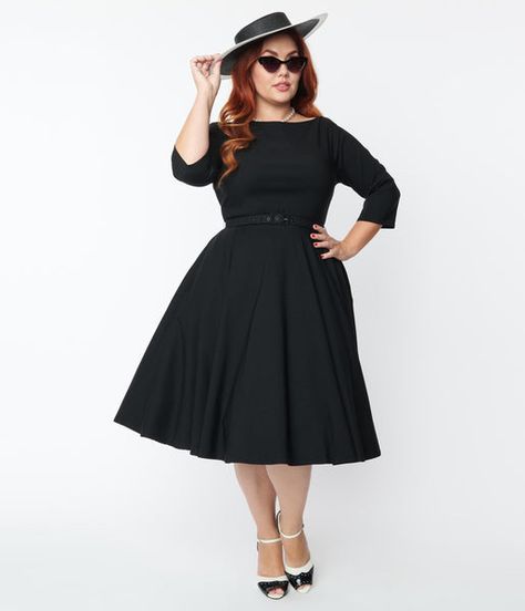 Vintage Dress Plus Size, Plus Size Vintage Fashion 1950s, Mid Size Goth Outfits, 1950s Goth, Vintage Outfits Plus Size, A Line Dress Plus Size, Rockabilly Fashion Plus Size, Vintage Plus Size Fashion, Plus Size Vintage Fashion