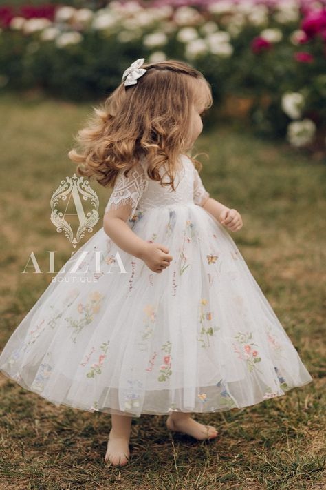 Vintage Flower Girl Dress, Flower Girl Toddler Dress, Embroidered Flower Girl Dresses, Flower Girl Dresses Colorful, Wildflower Flower Girl Dress, Colorful Flower Girl Dresses, Whimsical Flower Girl Dress, Pastel Flower Girl Dresses, Floral Flower Girl Dresses