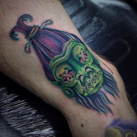 Shrunken Head Tattoo, Voodoo Doll Tattoo, Voodoo Tattoo, Tattoo Journal, Ankle Tattoo Designs, Shrunken Head, Doll Tattoo, Magic Tattoo, Beach Tattoo