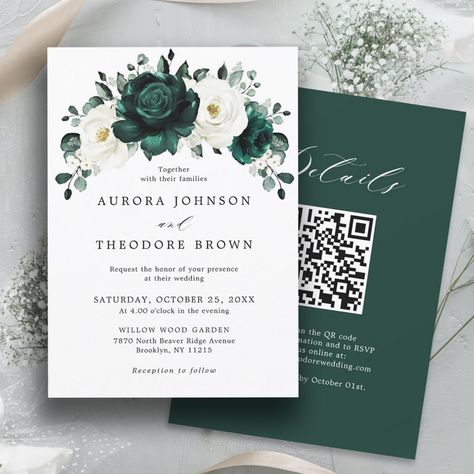 Hunter Green Wedding, Sage Garden, White Floral Wedding, White Bridal Shower, Emerald Green Weddings, Budget Wedding Invitations, Watercolor Eucalyptus, Spring Wedding Invitations, Botanical Wedding Invitations