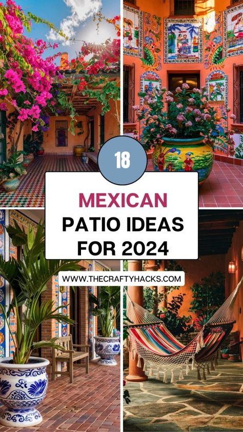 Mexican Inspired Outdoor Patio, Southwest Patio Ideas, Spanish Garden Hacienda Style, Mexican Outdoor Decor Patio, Mexican Garden Hacienda Style, Spanish Patio Ideas, Mexican Patio Decor, Mexican Patios, Mexican Outdoor Decor