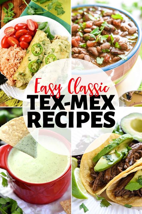 The BEST Tex-Mex Recipes ~ this scrumptious collection of recipes is perfect for Taco Tuesday, Cinco de Mayo, or any day of the year! From tacos to enchiladas, from salsa to queso, from rice to beans, from drinks to dessert (and so much more!), these classic Tex-Mex food ideas are easy to make from scratch and absolutely mouthwatering. | FiveHeartHome.com Tex Mex Snacks, Tex Mex Tailgate, Tex Mex Party Food, Taco Tuesday Ideas, Carnitas Recipes, Easy Ground Beef Dinner Recipes, Tex Mex Food, Mexican Tapas, Texmex Recipes