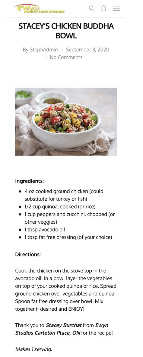 Ewyn Recipes, Fat Free Dressing, Ww Meals, Buddha Bowl, Ground Chicken, Fat Free, Avocado Oil, Quinoa, Cooking And Baking