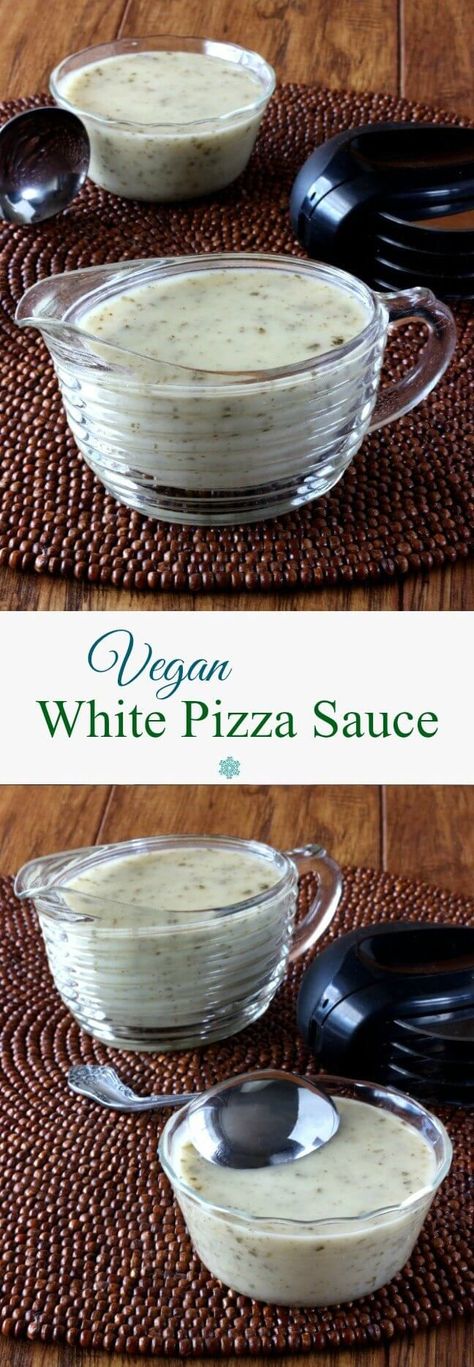 Vegan White Pizza Sauce is a tangy garlicky recipe that makes the most flavorful base to a pizza. It will meet all of your culinary needs. Only 15 minutes! Vegan White Pizza Sauce, Vegan White Pizza, White Pizza Sauce, Dairy Free Pizza, Pizza Sauce Recipe, White Pizza, Vegan Sauces, Vegan Pizza, Vegan Condiments