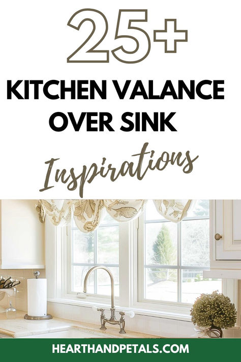 Kitchen valance idea featuring a classic scalloped valance over a sink. Kitchen Window Treatments Over Sink Modern, Kitchen Window Valance Over Sink, Kitchen Window Treatments Over Sink Diy, Kitchen Valance Ideas Over Sink, Kitchen Window Treatments Over Sink, Kitchen Curtain Ideas Above Sink, Kitchen Valance Ideas, Kitchen Window Decor Over Sink, Valance Patterns Free