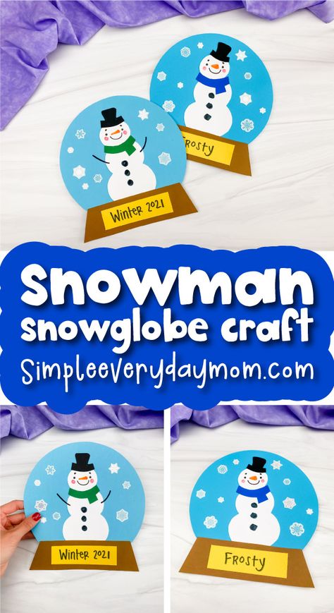 Invite your kids to make a snowman of their very own with this easy snowman snowglobe craft. They'll love creating a big paper snow globe and it's perfect for practicing scissor skills! Get all the details on the blog, along with a free template that you can print out at home or in the classroom. It's great for preschool, kindergarten, and elementary aged children. Snowman Art For Kindergarten, Snowman Crafts For Kindergarten, Paper Snow Globe Craft, Snowman Craft Kindergarten, Snowman Craft For Kindergarten, Easy Snowglobe Craft For Kids, Snow Man Craft For Kids, Preschool Snowman Craft, Snowmen Crafts For Kids