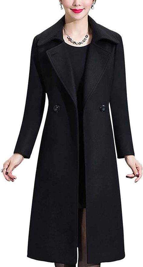 #Coat #Amazon #wome's #Fashion Wool Blend Button closure Dry Clean Only Material: Wool+Polyester. Select high-quality thicken windproof fabric, anti-wrinkle, skin-friendly, comfortable, no fading or pilling, static free. Big notched lapel, highlight the curve of the neck clavicle. Long sleeve, mid-Length, slim waisted design, shows off your elegant figure, makes you look slimming and tall, all shapes can wear their own style, fashion elegant woolen trench coat. https://amzn.to/3EmacO1 Winter Wool Coats, Winter Pea Coat, Long Peacoat, Wool Coats, Long Coats, Peacoat Jacket, Long Wool Coat, Coat Winter, Wool Blend Coat