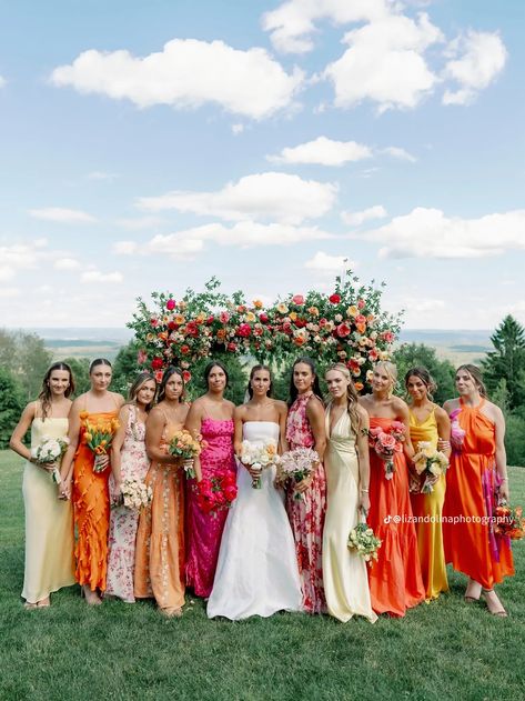 Floral bridesmaid dresses mismatched