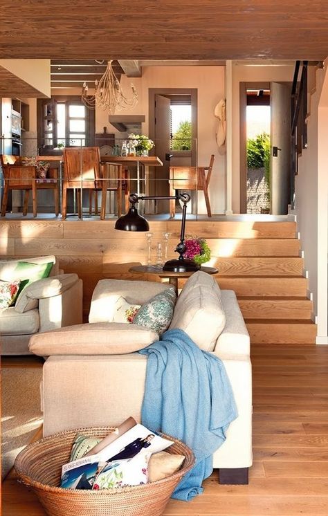 sunken dens Spanish Interior, Sunken Living Room, Charming House, Floor Design, Cozy Living Rooms, Design Living, Design Case, Home Fashion, My Dream Home