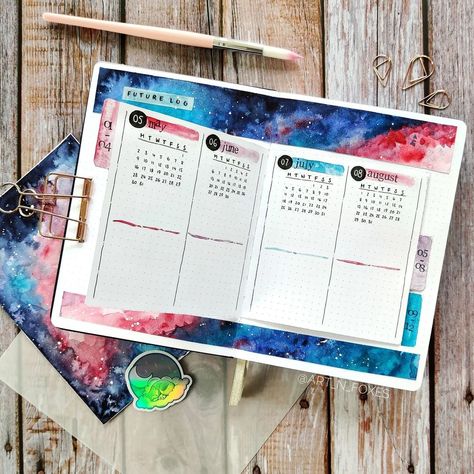 Bullet Journal Dutch Door Ideas, Future Log Bullet Journal, Dutch Door Bullet Journal, Bullet Journal Beginning, Galaxy Watercolor Painting, Journal Simple, Galaxy Watercolor, Dutch Doors, Future Log