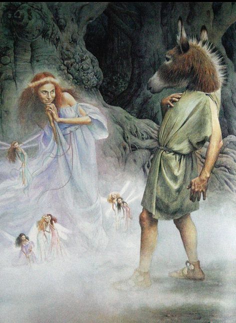 A Midsummer Night's Dream — The Art of Dennis Nolan A Midsummer Night's Dream Illustration, A Midsummer Night's Dream Aesthetic, Midnight Summer Dream, English Homework, Midnight Summer, Dream Illustration, Mossy Tree, A Midsummer Night's Dream, Enchanted Wood