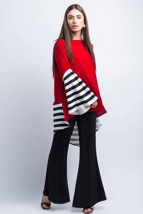 Red and black color blocking shirt designs Western Kurtis Design, Color Blocking Dress, Red Dress Casual, Dress Designs For Girls, Outfits Formal, Panel Shirt, Color Blocking Outfits, Pakistani Fashion Casual, Pakistani Dresses Casual