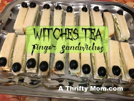 Tea Finger Sandwiches, Halloween Bunco, Witches Tea, Witch Hat Cookies, Witches Halloween Party, Cucumber Tea Sandwiches, Halloween Tea Party, Halloween Craft Projects, Witch Party