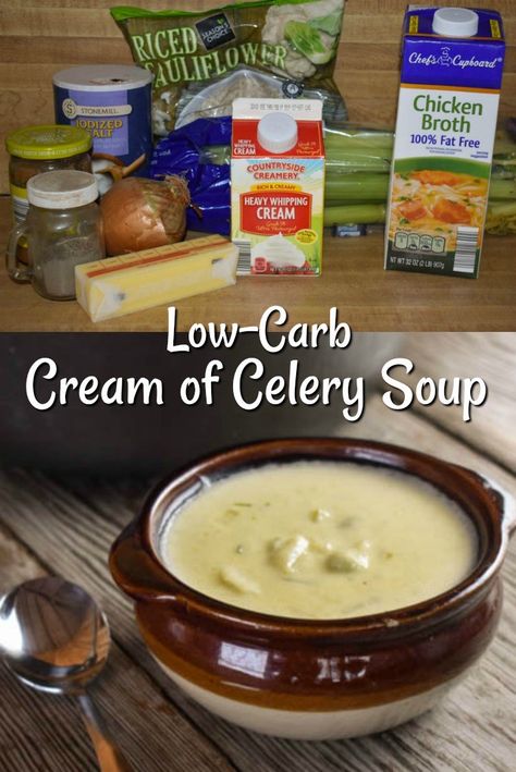 Low-Carb Cream of Celery Soup Recipe - These Old Cookbooks Cream Onions, Old Fashioned Banana Pudding, Celery Recipes, Cream Soup Recipes, Low Carb Soup Recipes, Old Cookbooks, Riced Cauliflower, Cream Of Celery, Keto Cream