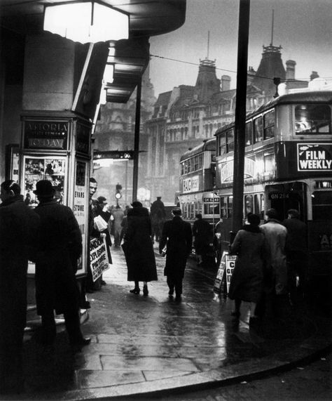 Wolf Suschitzky. London 1937 Old London Streets, 1930s London, Rainy Evening, London Streets, London Buses, London Vibes, London Dreams, Charing Cross, London Bus