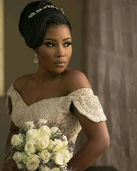 Chic And Flattering Braided Hairstyles For The Modern And Fashionable Bride – FashionGHANA.com: 100% African Fashion Nigeria Bridal Hairstyles, Updo Box Braids Hairstyles Black Women, Feminine Braids, Bridal Braids Black Women, Box Braids Wedding Hairstyles, Braids For Brides, Braids For Wedding, African Wedding Hairstyles, Style Box Braids