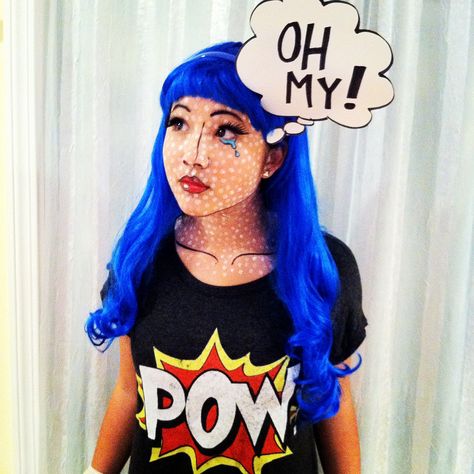 Pop Art Halloween Costume 2013 Comic Book Halloween Costume, Pop Art Costume Outfit, Pop Art Outfit, Halloween Costumes Comic Pop Art, Pop Art Halloween Costume, Carrie Halloween Costume, Comics Makeup Pop Art, Popart Halloween Makeup, Pop Art Costume