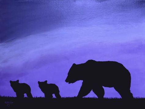 Bear Acrylic Painting Easy, Bear Canvas Painting Easy, Black Bear Painting Acrylic Easy, Moose Acrylic Painting Easy, Bear Silhouette Art, Silohette Artwork Easy, Bear Paintings Easy, Easy Bear Painting, Bear Paintings Acrylic