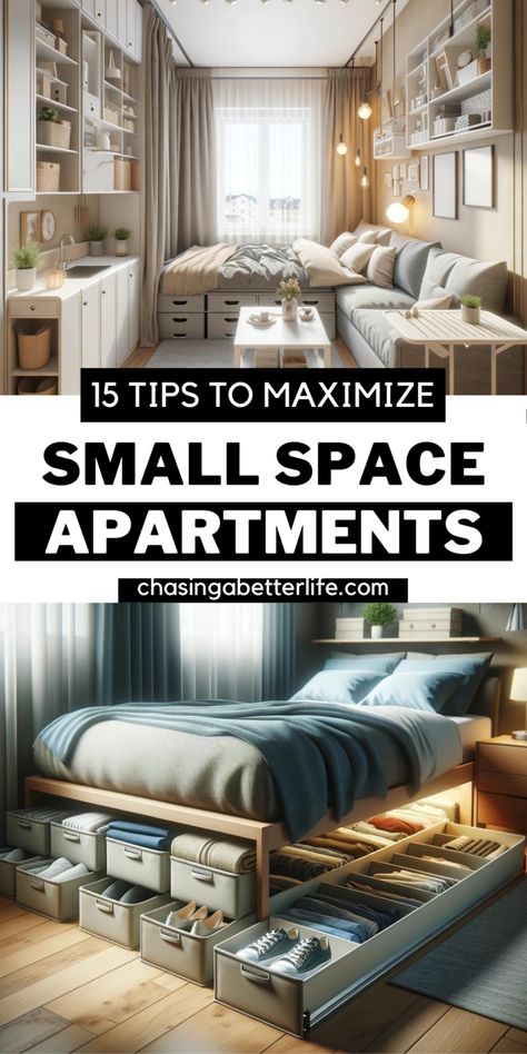 Maximize Your Tiny Apartment: 15 Genius Space-Saving Hacks Revealed 10 Hacks For Small Apartments, Apartment Storage Solutions, Space Efficient Furniture, Old House Decorating, Small Apartment Layout, Small Apartment Decorating Living Room, Tiny Studio Apartments, Apartment Hacks, Apartment Decorating Living