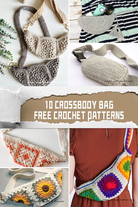 10 Crossbody Bag FREE Crochet Patterns - iGOODideas.com Crochet Saddle Bag Pattern, Free Crochet Sling Bag Patterns, Crochet Phanny Pack Pattern, Adult Crochet Patterns, Crochet Cross Bag Pattern Free, Crochet Holster Bag Free Pattern, Diy Crochet Bags, Crossbody Crochet Bag Pattern, Free Crochet Bag Patterns Handbags