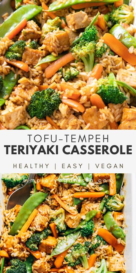 Vegan Casserole Recipes, Casserole Vegan, Quick Vegetarian Recipes, Oil Free Vegan Recipes, Vegan Casserole, Teriyaki Tofu, Tempeh Recipes, Homemade Teriyaki Sauce, Healthy Casseroles