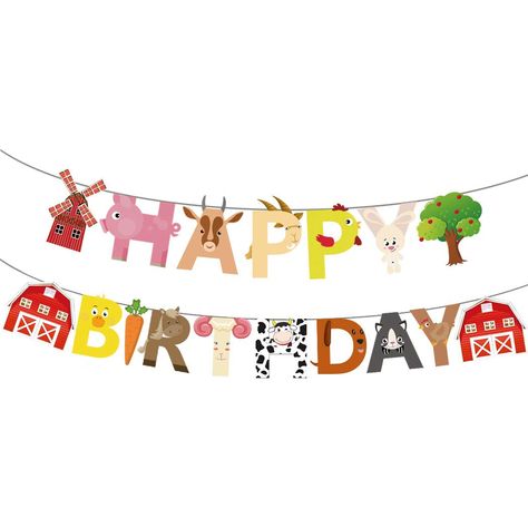 Farm Animals Theme, Farm Themed Birthday Party, Birthday Flags, Birthday Garland, Farm Animal Birthday, Birthday Bunting, Animal Birthday Party, Paper Banners, Bunting Garland