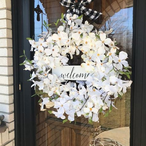 Wedding Wreaths For Door, Wreaths For Door, Fresh Garlands, Fresh Wreath, Dogwood Flower, Spring Front Door Wreaths, Artificial Garland, White Wreath, Dogwood Flowers