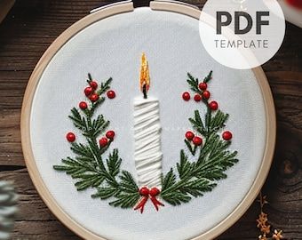 Embroidery On Plaid Fabric, Winter Scene Embroidery, Christmas Floral Embroidery, Christmas Decorations Embroidery, Easy Christmas Embroidery Patterns Free, Christmas Embroidery Templates, Vintage Christmas Embroidery Patterns, Simple Christmas Embroidery Designs, Witch Embroidery Ideas