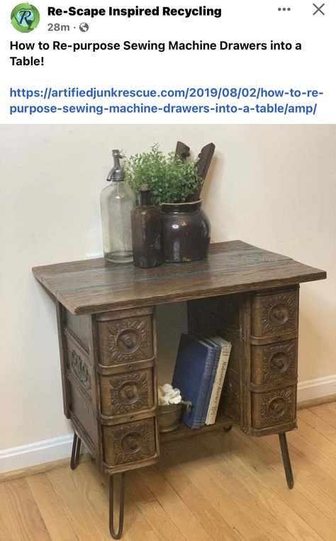 Singer Sewing Machine Repurposed, Sewing Table Repurpose, Singer Sewing Machine Table, Drawers Repurposed, Sewing Machine Drawers, Sewing Machine Tables, Resin Table Top, Sewing Machine Table, Treadle Sewing Machines