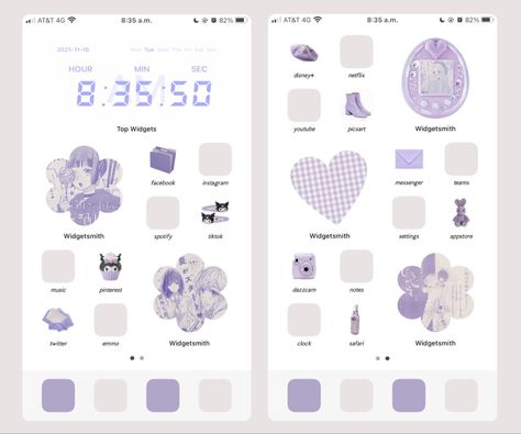 Iphone App Layout Purple, Lavender Phone Layout, Lavender Ios 16 Wallpaper, Lavender Phone Theme, Iphone Theme Ideas Purple, Pastel Aesthetic Widget, Ios 16 Home Screen Ideas Purple, Purple Theme Phone, Purple Homescreen Ideas