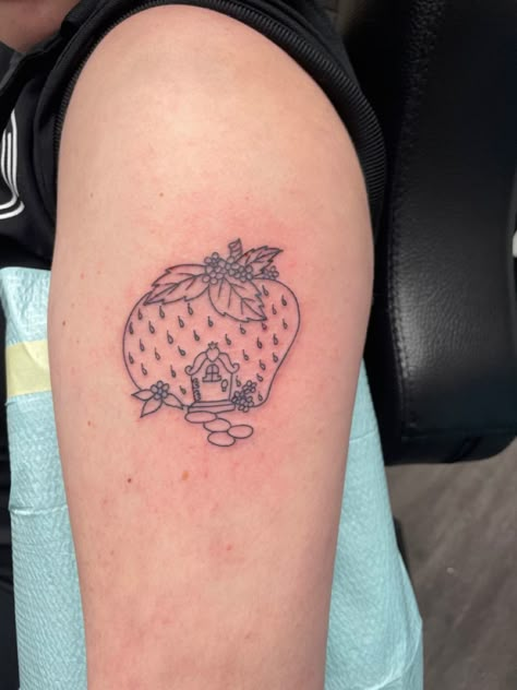 Strawberry Shortcake Tattoo, Strawberry Shortcake House, Trippy Tattoo Ideas, Barbie Tattoo, Trippy Tattoo, House Tattoo, Blue Rose Tattoos, Doodle Tattoo, Cute Little Tattoos