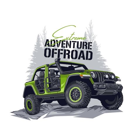 Vector offroad car illustration | Premium Vector #Freepik #vector #jeep #4x4 #offroad-car #jeep-car Jeep Illustration, Jeep Art, Jeep Concept, Jeep Stickers, Motorbike Art, Adventure Car, Offroad Jeep, Jeep 4x4, Vinyl Graphics