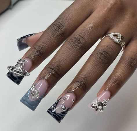 Cute Duck Nails Acrylic Long, Graduation Nails Ideas Short, Short Acrylic Nails Duck, Nails With A Lot Of Charms, Short Duckie Nails, Duck Nails With Charms, Duck Nails Acrylic Short, Duckie Nails, Duck Nail Ideas