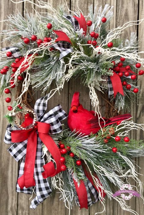 Cardinal Christmas wreath, winter wreath, Christmas wreaths Wreath made by Simply Charming Wreaths #christmasdecor #redcardinall #christmaswreath Advent Wreath Diy, Do It Yourself Decoration, Advent Decorations, Cardinal Christmas, Artificial Christmas Wreaths, Wreaths Christmas, Wreaths Ideas, Wreath Winter, Christmas Door Wreaths