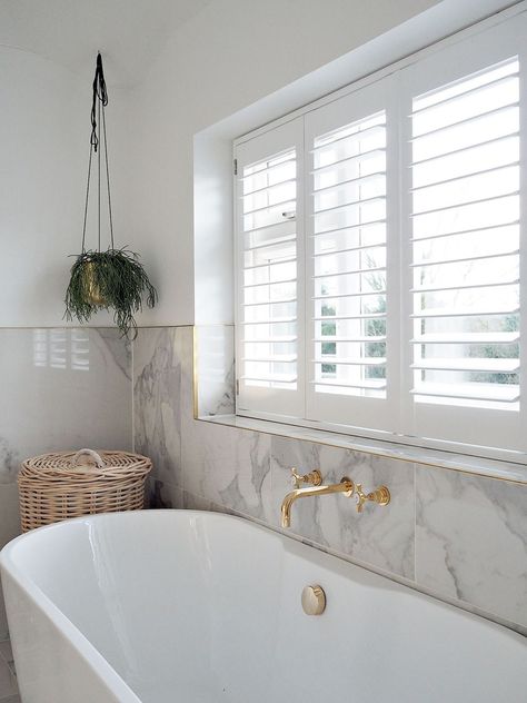 White DIY Window Shutters Bathroom #style Shutters Bathroom, Diy Window Shutters, Bathroom Window Coverings, Small Bathroom Window, Window Remodel, Bathroom Window Treatments, White Shutters, Interior Window Shutters, Bathroom Window