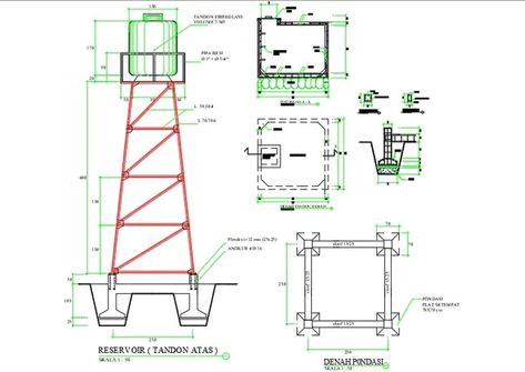 Elevated tank in AutoCAD | CAD download (322.41 KB) | Bibliocad Concrete Building Blocks, Metal Building Designs, Steel Water Tanks, Structural Drawing, Tank Stand, Construction Waste, Stainless Steel Tanks, Water Tanks, Cad Blocks