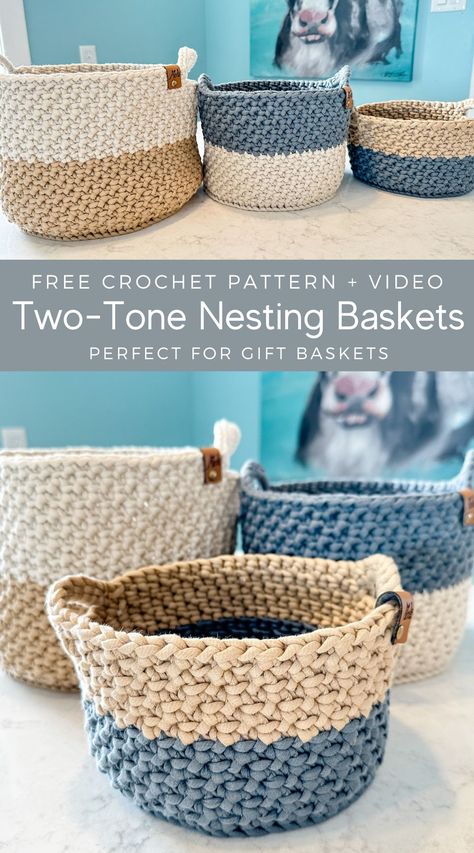 Crochet Christmas Basket Pattern Free, Two Color Crochet Pattern, Crochet Box Pattern, Homemade Baskets, Crochet Storage Baskets Free, Easy Crochet Basket Pattern, Baskets Crochet, Crochet Basket Pattern Free, Crochet Storage Baskets