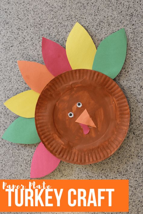 This paper plate turkey craft is a simple and Thanksgiving craft for kids.  It's easy to prep and put together with a free, printable turkey template.  Kids will love creating patterns with their turkey feathers, practice fine motor skills as they paint and glue the pieces together, and may even go a step farther and use each feather on their turkey craft to write things they are thankful for!  Paper Plate Turkey Craft for Kids + Free Turkey Template - Live Well Play Together Plate Turkey Craft, Printable Turkey Template, Turkey Craft For Kids, Paper Plate Turkey, Turkey Template, Fun Thanksgiving Crafts, Brandy Snaps, Creating Patterns, Thanksgiving Books