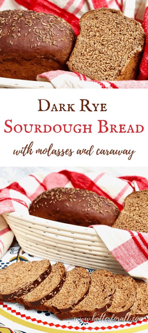 This Dark Rye Sourdough Bread with Molasses and Caraway is hearty, slightly sweet, and has a rich earthy spiciness. It is the perfect bread to use for authentic Danish open-faced sandwiches or to serve alongside smoked fish, lox, cream cheese spreads, cured meats, sauerkraut, and more. #danishrye #rugbrød #ryebread #rye #ryeflour #sourdough #starter #easy #overnight #pumpernickel #caraway #molasses #miniloaves #openfacedsandwiches #toast Starter Discard Recipes, Sourdough Starter Discard Recipes, Dark Rye Bread Recipe, Rye Sourdough Bread, Rye Sourdough Starter, Sourdough Starter Discard, Sourdough Rye Bread, Rye Sourdough, Sourdough Rye