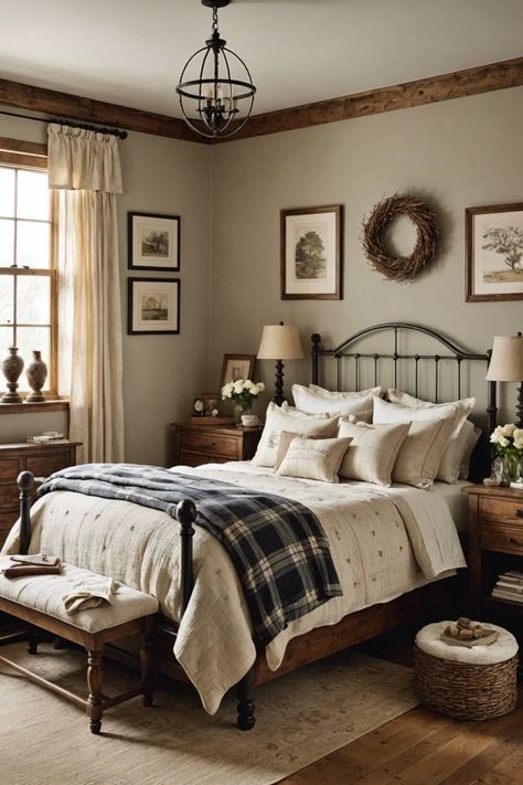 Country Living Bedroom Ideas, Cozy Cottage Bedroom Farmhouse Style, Lodge Bedroom Ideas, Small Vintage Bedroom, Vintage Rustic Bedroom, Country Home Bedroom, Elvis House, Cozy Vintage Home, Cabin Bedroom Ideas