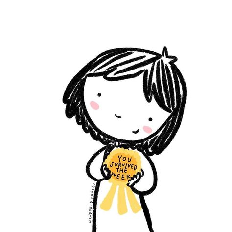 📷 @wonder_doodles ​You've made it to the end of the week! Well done! 💕 ​ ​ ​Image description: Black and white illustration of a person smiling, and holding a yellow rosette up towards us. Written on it, black text says: 'You survived the week'. The artist of this image is @wonder_doodles Well Done Images, Self Love Books, End Of The Week, Image Description, White Illustration, Black And White Illustration, Well Done, To The End, Happy Thoughts