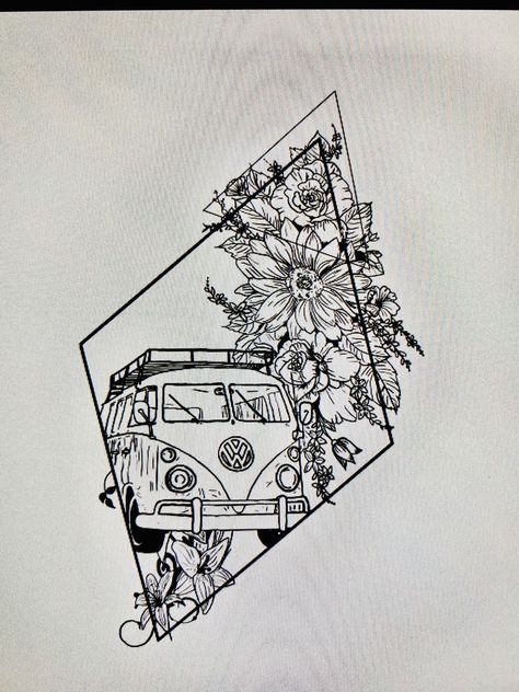 Vw Van Tattoo Ideas, Vw Campervan Tattoo, Vw Bus Tattoo Ideas, Combi Van Tattoo, Kombi Van Tattoo, Hippy Van Tattoo, Volkswagen Van Tattoo, Vw Van Tattoo, Volkswagen Bus Tattoo