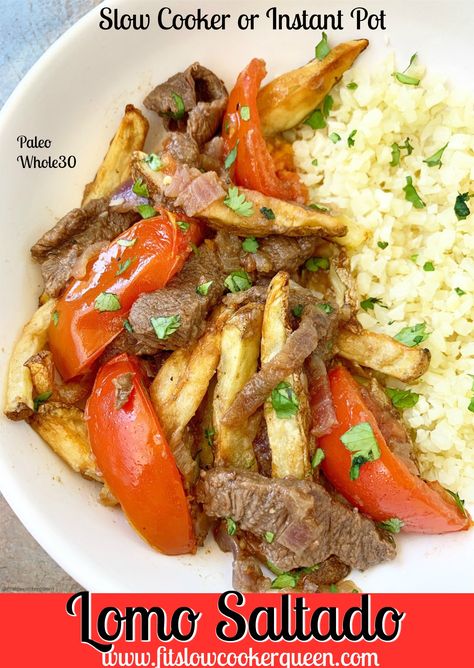 {VIDEO} Slow Cooker/Instant Pot Lomo Saltado (Paleo,Whole30) - Fit Slow Cooker Queen Beef Stir Fry Recipes, Peruvian Dishes, Lomo Saltado, Low Carb Meal, Beef Stir Fry, Peruvian Recipes, Pita Chips, Corn Chowder, Sweet Moments